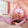 Cama, RIAZOS, 200cm, 131cm, 90 × 200cm, 203.5 × 93 × 131cm, regulável, com iluminação LED, com gavetas, pele, painel de madeira, Rosa, para o quarto