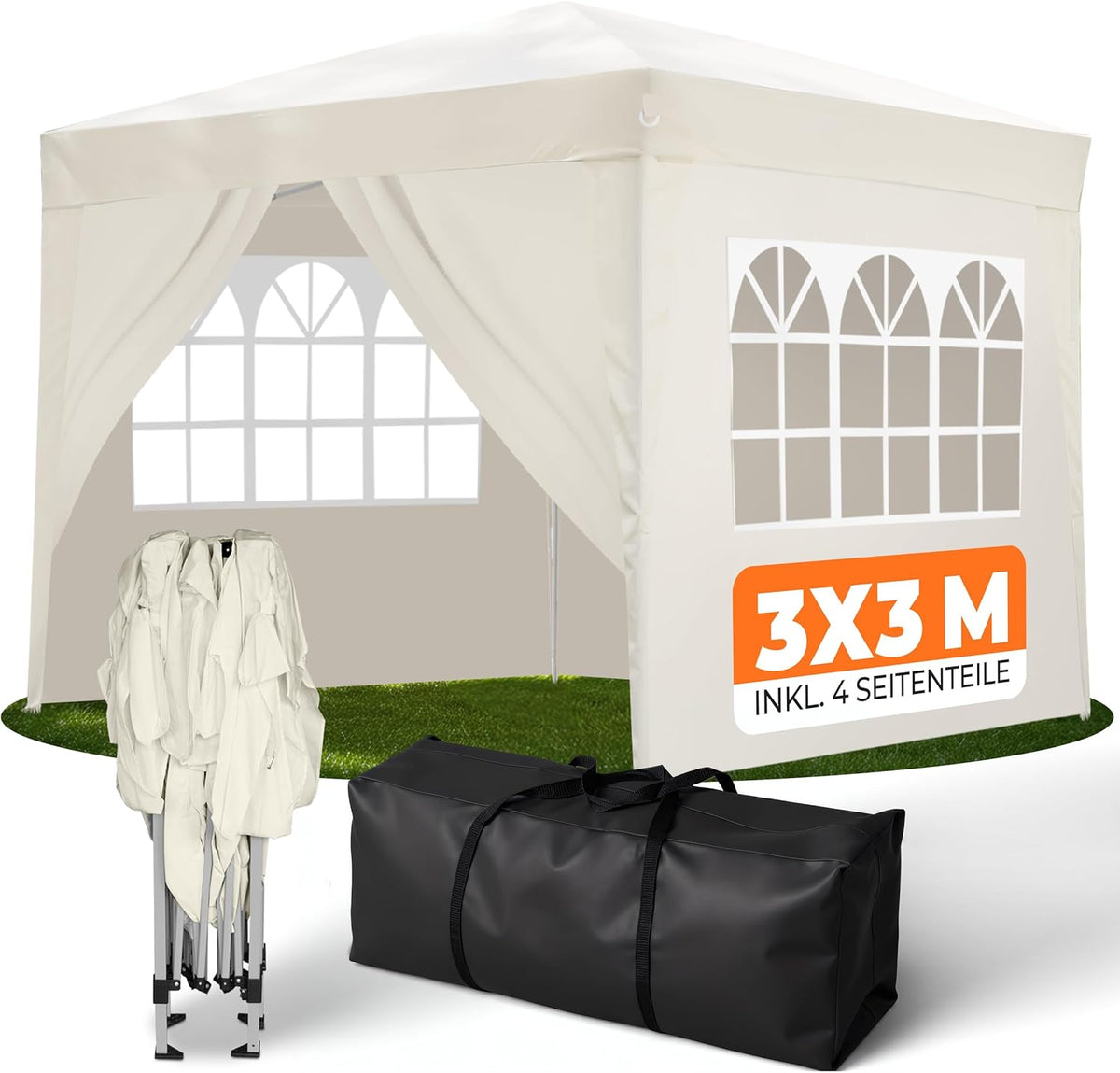 Gazebo de jardim, Kronenburg, Faltpavillon, 3 × 3 m, 24 cm, 17 kg, 119 × 24 × 24 cm, 3 × 6m, resistente à água, aço, poliéster, Champagner / Preto