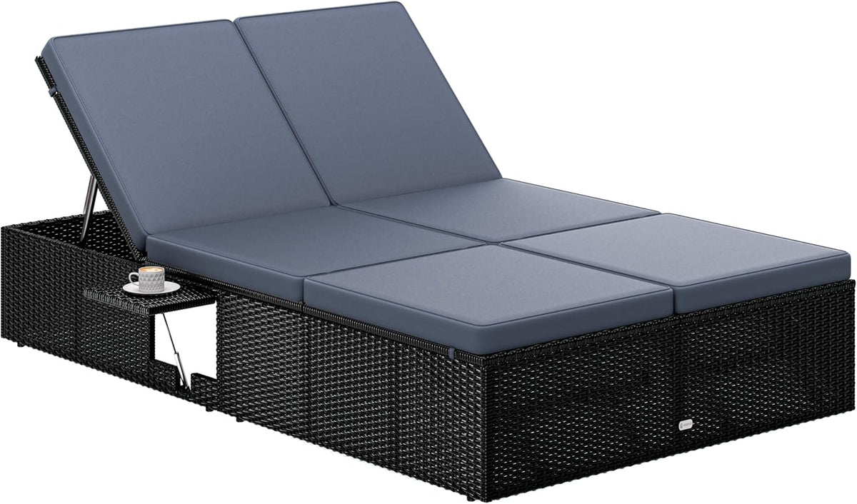 Espreguiçadeira, Casaria, Sonnenliege, 7cm, 220kg, 200 × 115cm, 10kg, altura regulável, regulável, aço, ratã, Preto / Antracite, para uso diário