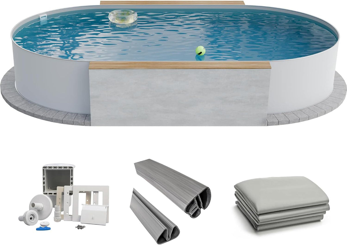 Piscina com estrutura metálica, Fresh-Pool, Profi, 525 × 320 × 120 cm, 120 cm, 150 cm, aço, plástico, Branco / Cinzento, para utilização no exterior