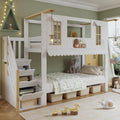 Cama, Jovify, 90 × 200 cm, sem colchão, madeira, painel de madeira, Branco / Natural, para o quarto