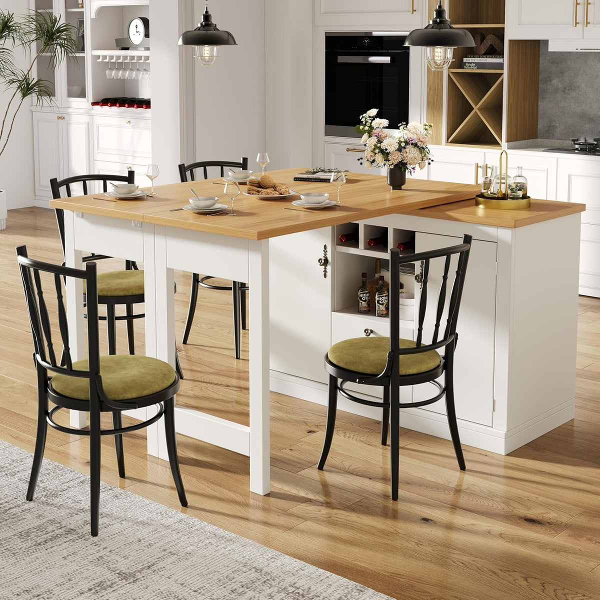 Mesa de bar, Kebnor, Hochwertiger, 180cm, regulável, com prateleiras, painel de madeira, Branco / Holz / Preto, para uso diário