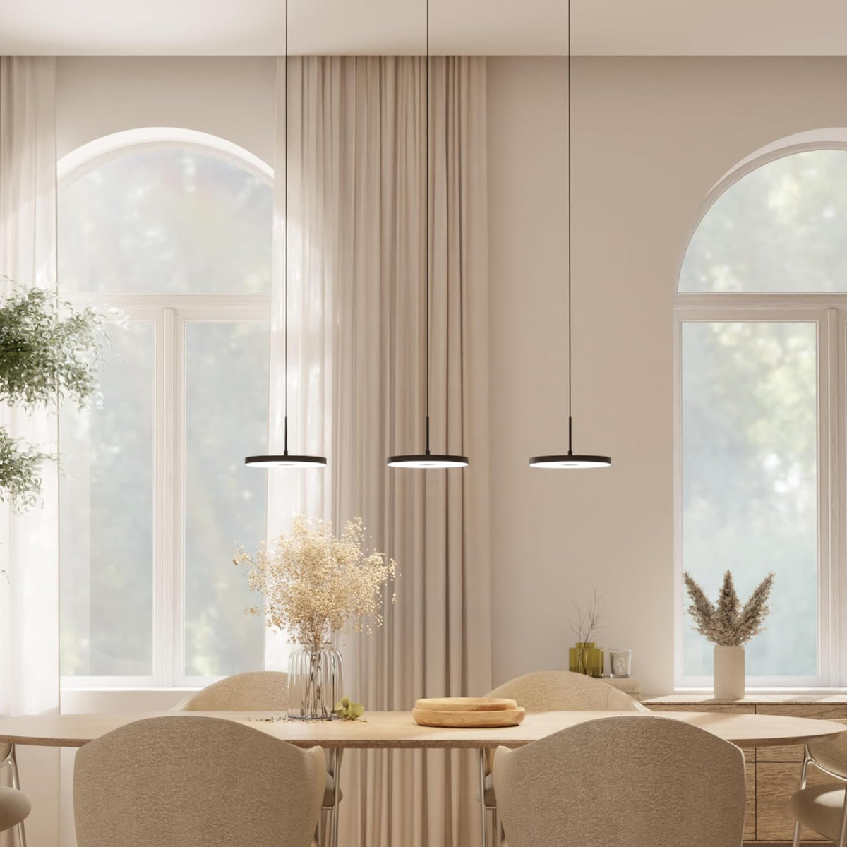 Mesa de jantar, LUMIÈRE Design, 200 cm, 54 W, 45 W, 30 W, 15 W, altura regulável, regulável, com comando à distância, Preto, para uso diário