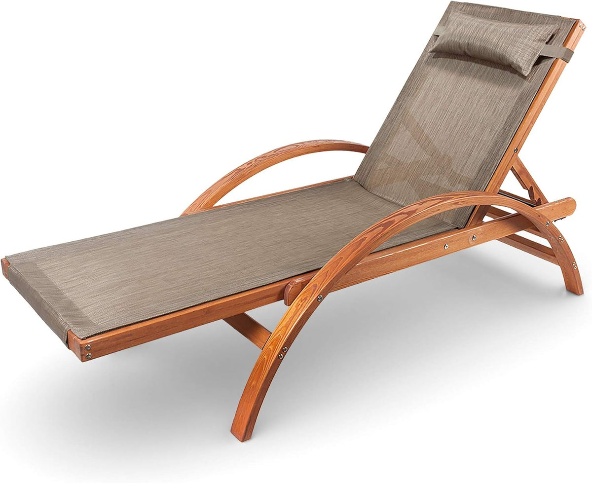 Espreguiçadeira, Ampel 24, Liegestuhl, 75 cm, 58 cm, 150 kg, 199 × 75 cm, 196 × 58 cm, dobrável, regulável, madeira, tecido, Castanho / Bege