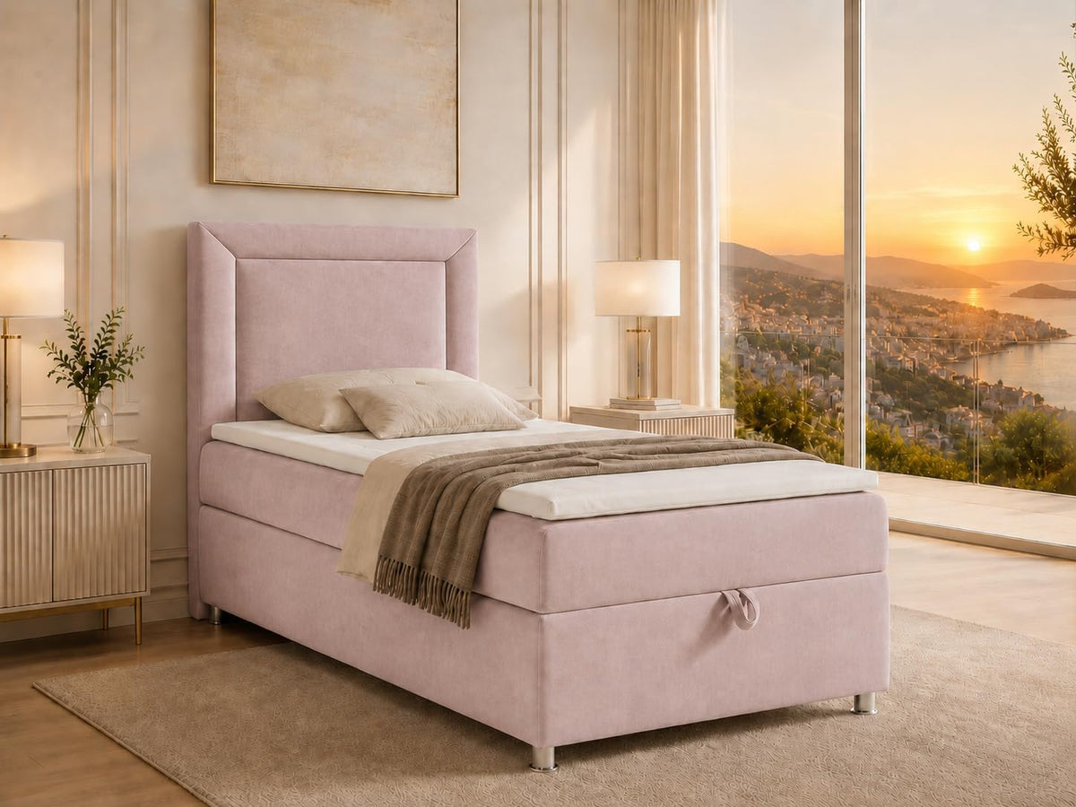 Cama box spring, Best For Home, 70 × 200 cm, 80 × 200 cm, 90 × 200 cm, 100 × 200 cm, com colchão, Rosa, para o quarto