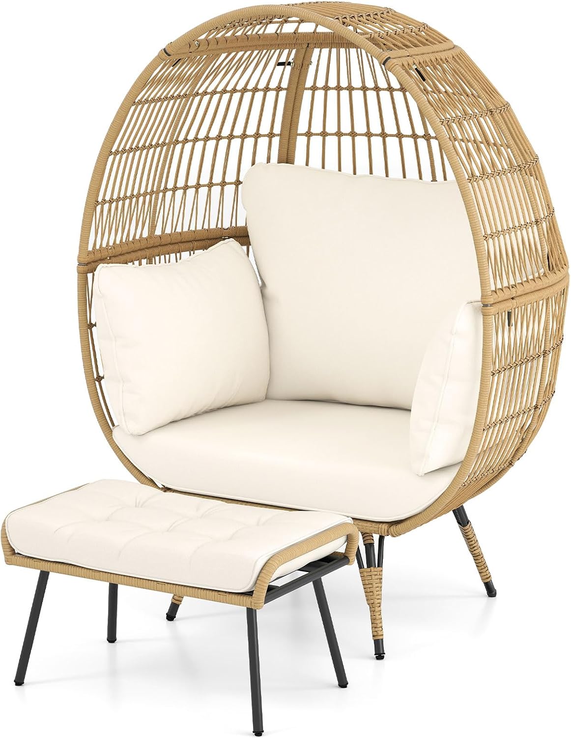 Poltrona, COSTWAY, Korbsessel, 110 cm, 205 kg, regulável, ratã, Bege, para a sala