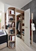 Roupeiro, möbelando, Eck-Kleiderschrank, 124 cm, 199 cm, 148 cm, com portas, madeira, painel de madeira, Holzfarben / Branco, para o quarto