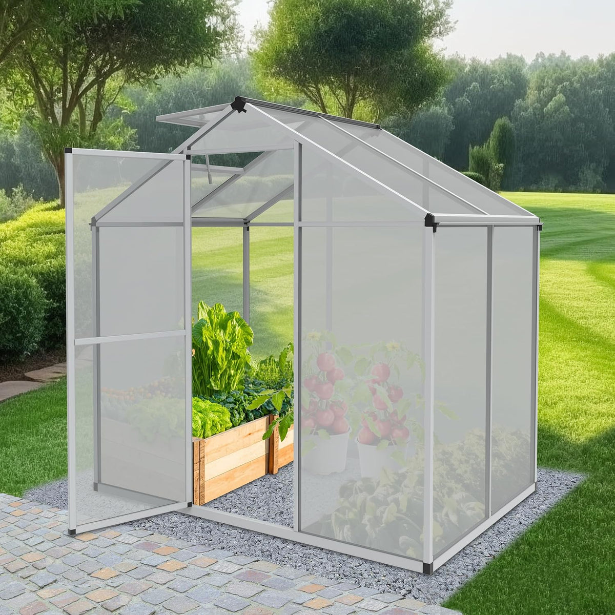 Estufa de jardim, Onbest, stabiles, 195 cm, alumínio, Prateado, para utilização no exterior