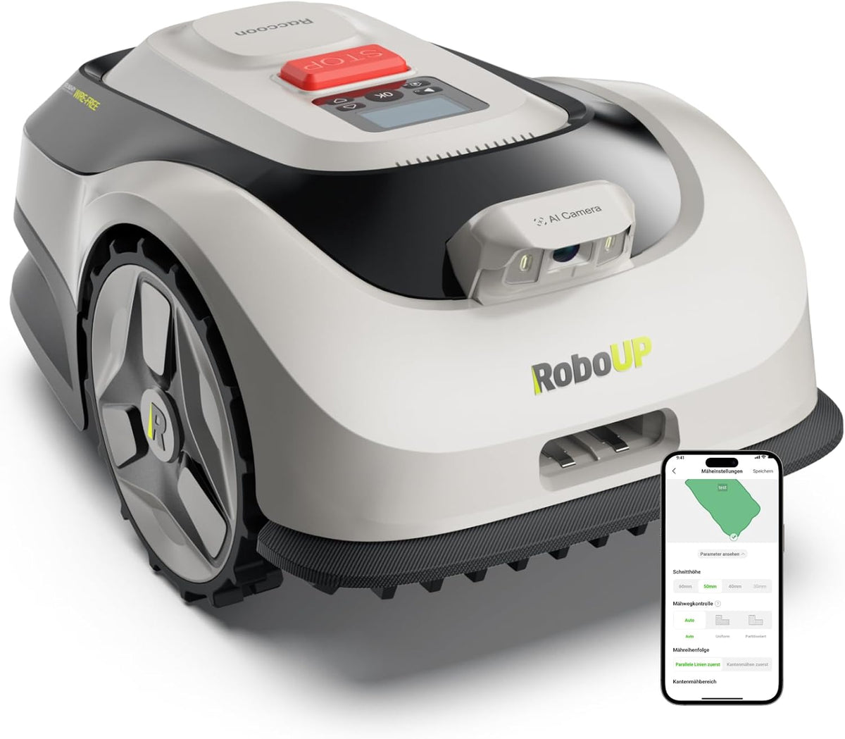 Robô corta-relva, RoboUP, 8cm, 5 Ah, 80 cm, 5 cm, 12 cm, Branco / Preto, para utilização no exterior