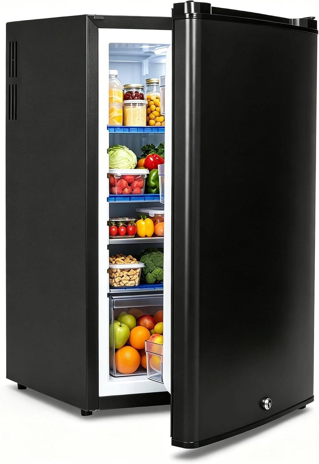 Minifrigorífico, Techomey, 230V, 12V, 50L, 67 cm, regulável, com iluminação LED, Preto, para uso diário
