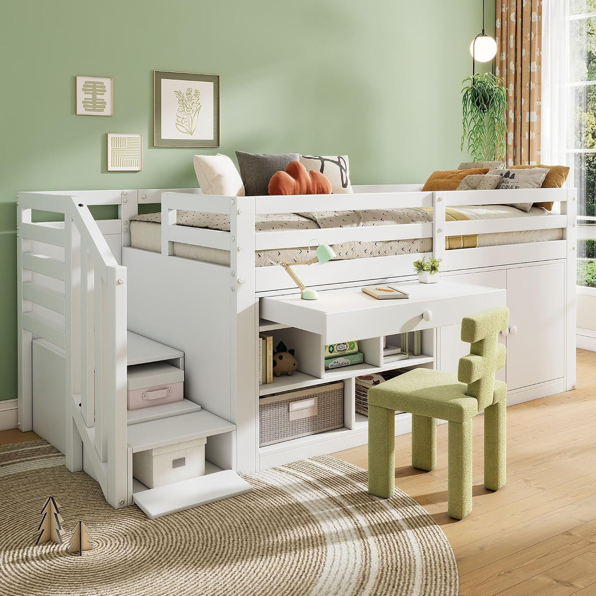 Cama, LAKFEW, Etagenbett, 90 × 200 cm, com gavetas, sem colchão, madeira, Branco, para o quarto