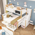 Cama, Gegtuon, Etagenbett, 140 × 200 cm, com gavetas, sem colchão, madeira, Branco / Natural, para o quarto