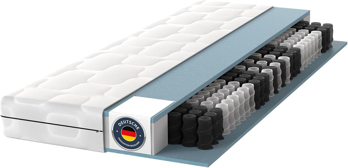 Colchão, BMM, Taschenfederkernmatratze, 21 cm, 140 × 200 cm, Branco / Preto / HellCinzento, para o quarto