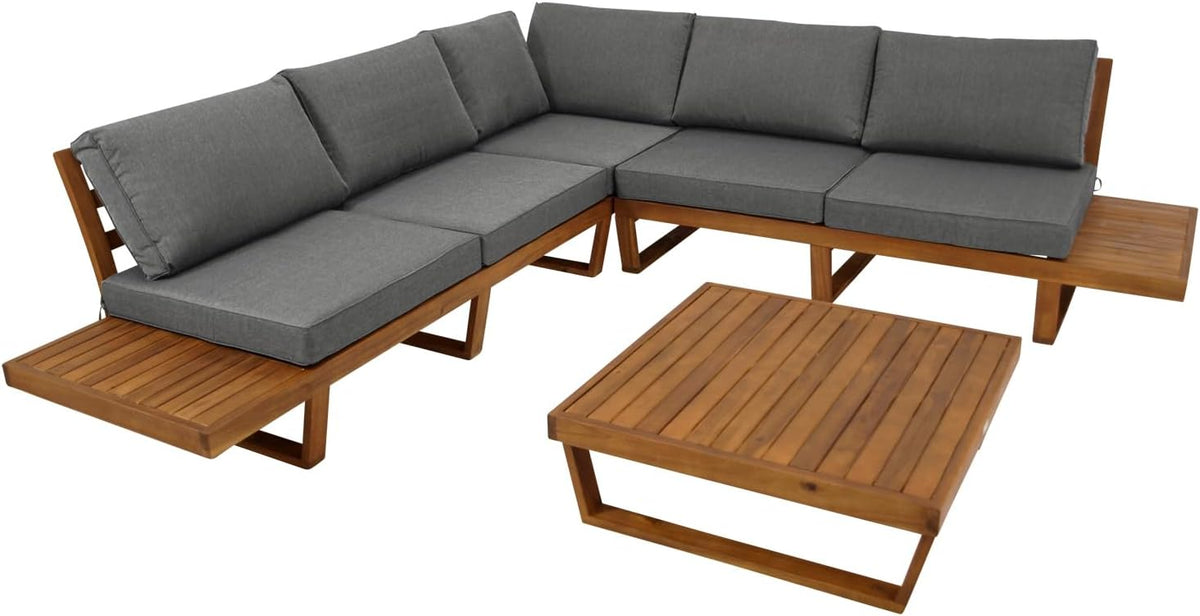 Sofá, DEGAMO, Loungeset, 248 × 248cm, 10cm, 170cm, 80cm, 72cm, com portas, madeira, poliéster, Cinzento / Castanho, para a sala