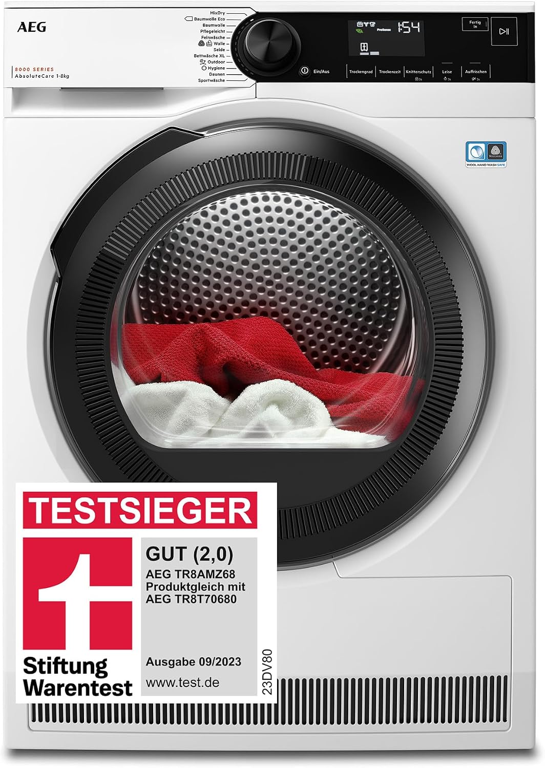 AEG, Máquina de secar roupa, TR8AMZ68, 8 kg, algodão, Branco / Preto, para uso diário