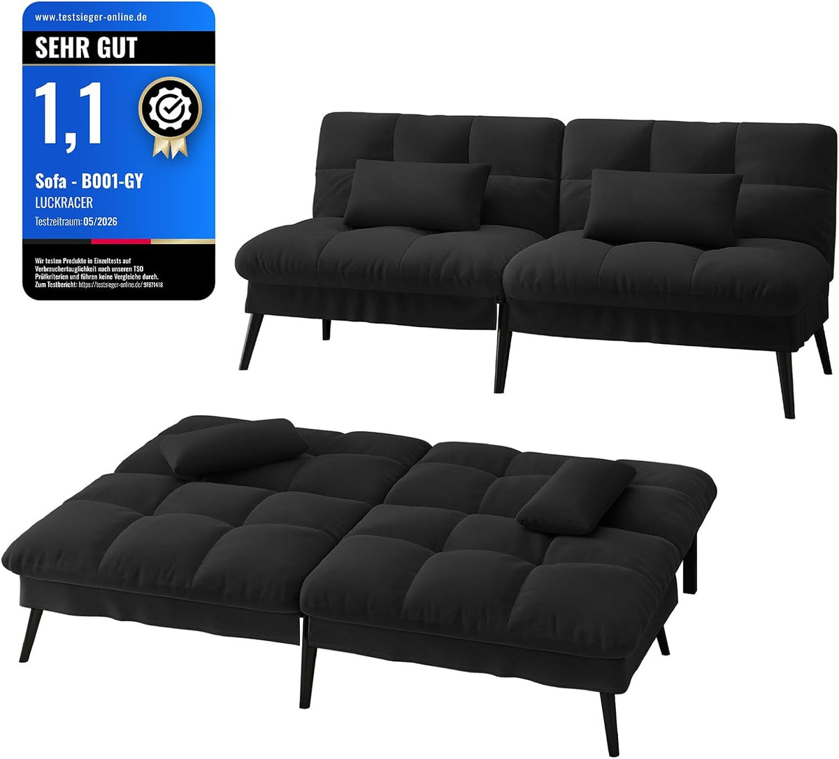 Sofá, LUCKRACER, Sofa, regulável, tecido, Preto, para a sala