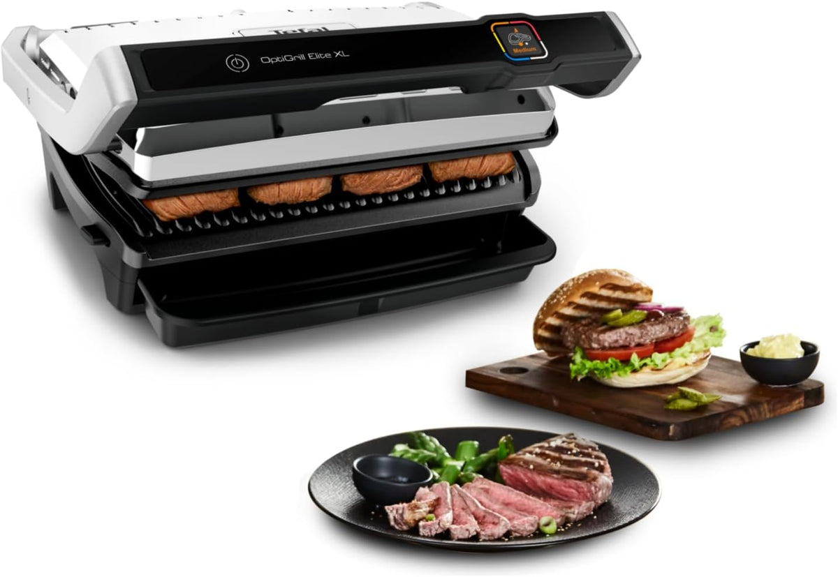 Tefal, Grelhador elétrico de mesa, OptiGrill, 16 programas, aço inoxidável, aço, Prateado / Preto, para utilização no exterior