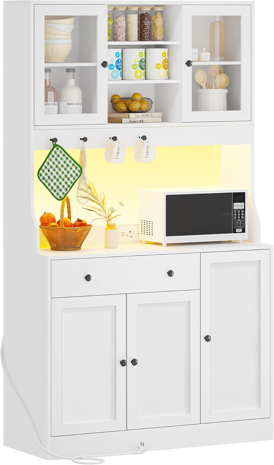 Aparador, KIMENICH, 180 cm, regulável, com iluminação LED, com comando à distância, Branco, para uso diário