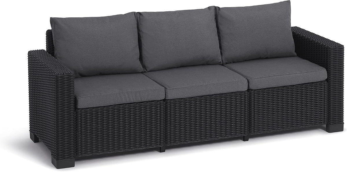 Sofá, Allibert, Amazon, 43,5cm, 110kg, 199cm, 27,4kg, 52cm, ratã, poliéster, Antracite / Preto, para a sala
