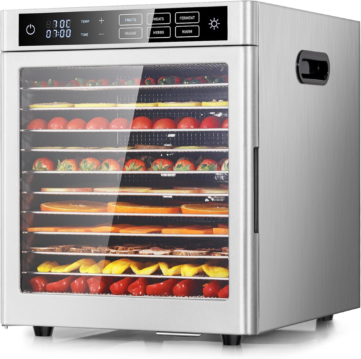 Desidratador de alimentos, Kwasyo, 800W, 30 cm, 3 cm, 45 dB, 28 × 30 cm, com temporizador, aço inoxidável, aço, Prateado, para uso diário