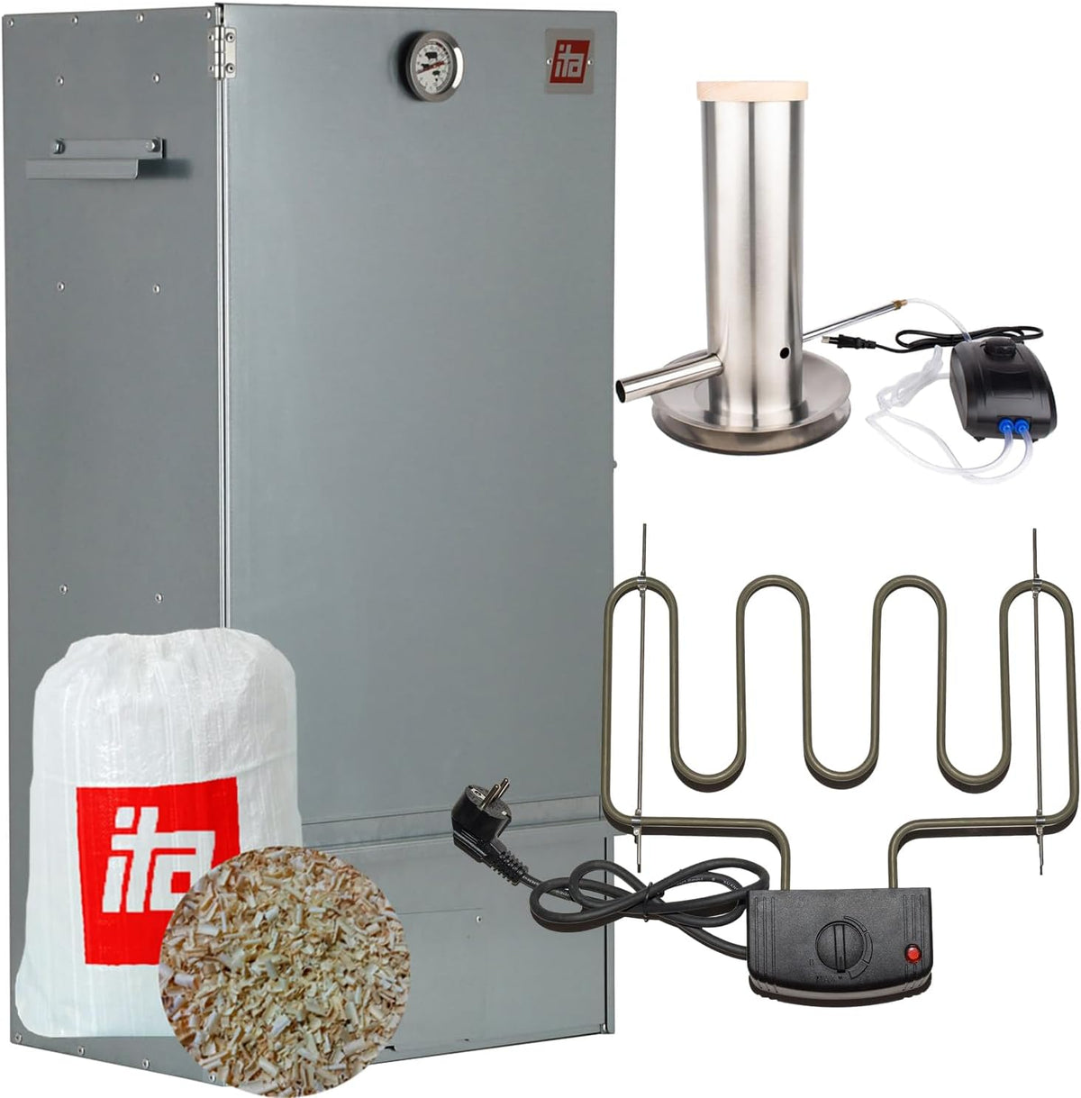 Defumador, ITA, Elektrischer, 81 cm, 1 kg, 28 cm, 40 cm, aço, madeira, Prateado, para utilização no exterior