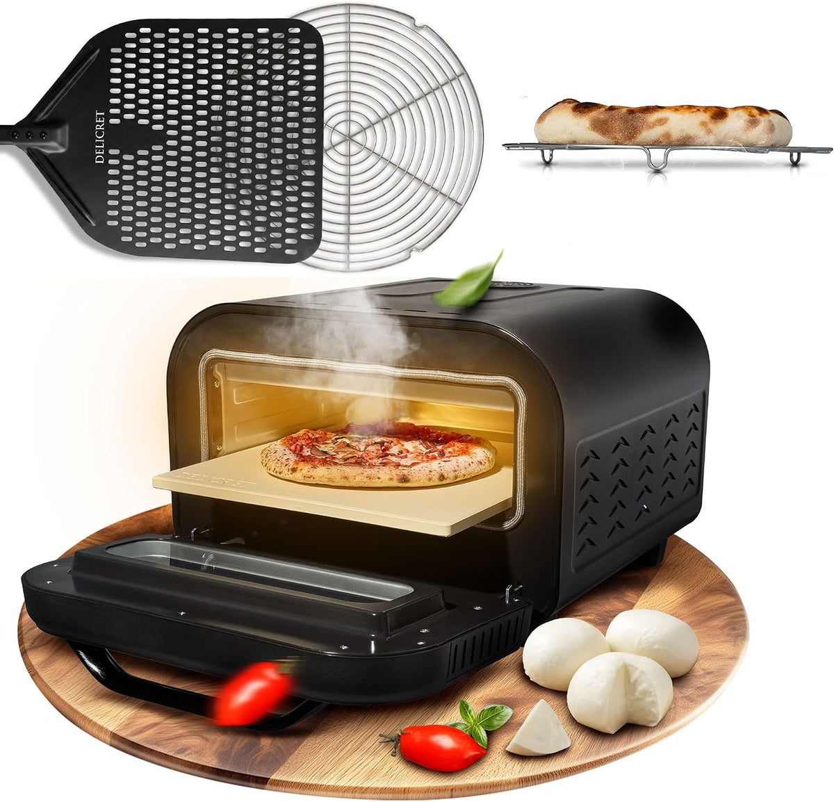 Forno de pizza, delicret the delicate secrets of the world, 12', Preto, para a cozinha