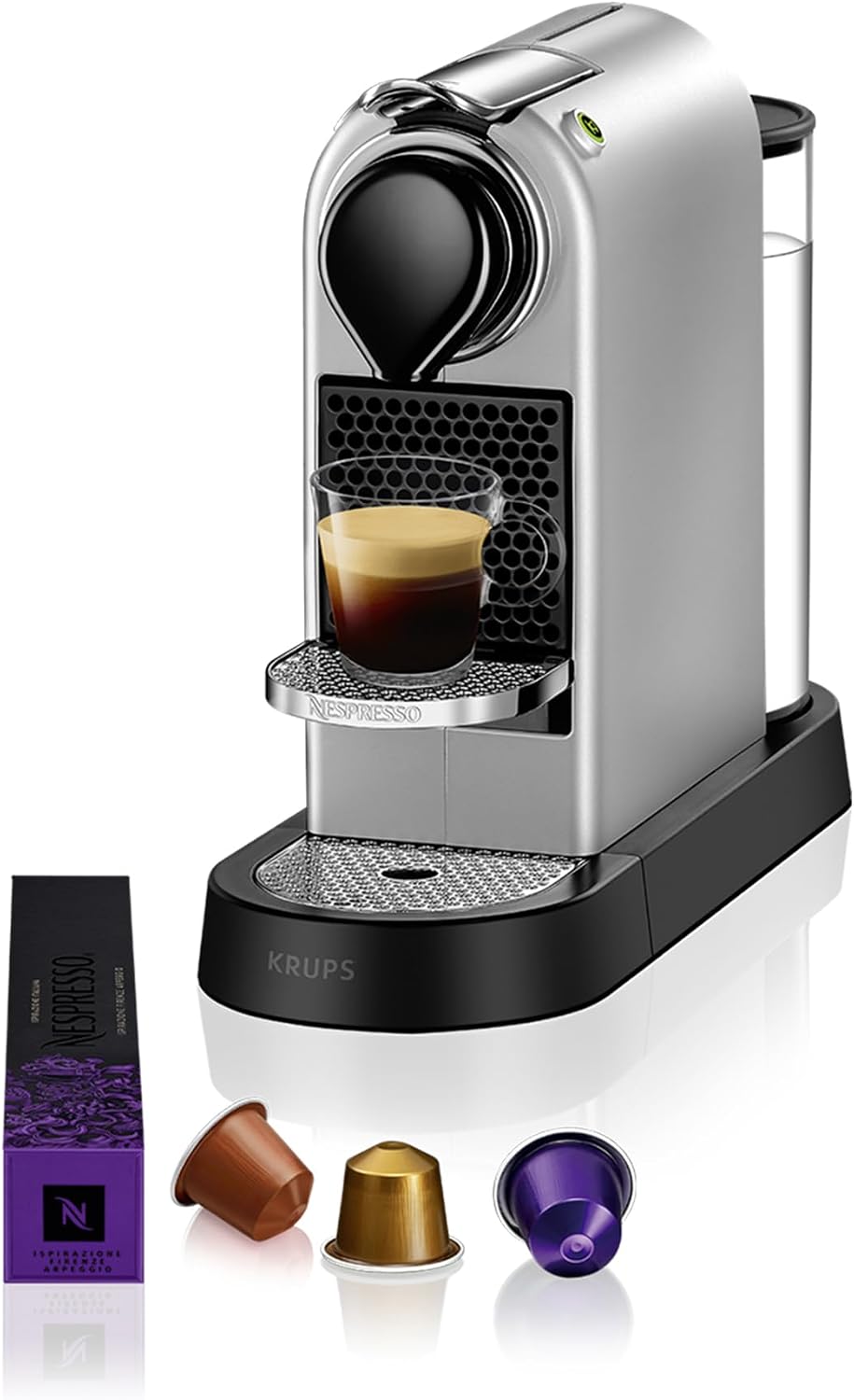 Máquina de café, Nespresso, KRUPS, 0.9 L, 0.7 L, 3.4 kg, 2.5 kg, 2.4 kg, dobrável, alumínio, Prateado / Preto, para a cozinha