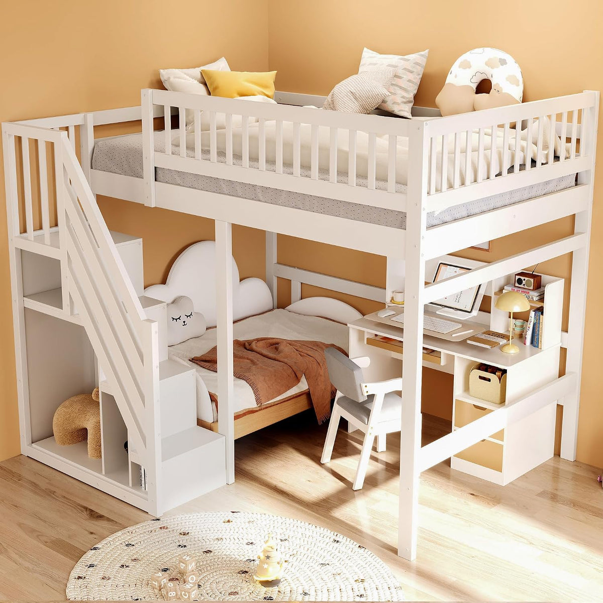 Cama, Jovify, 173 cm, 120 kg, 205 × 183 × 173 cm, sem colchão, madeira, painel de madeira, Branco, para o quarto