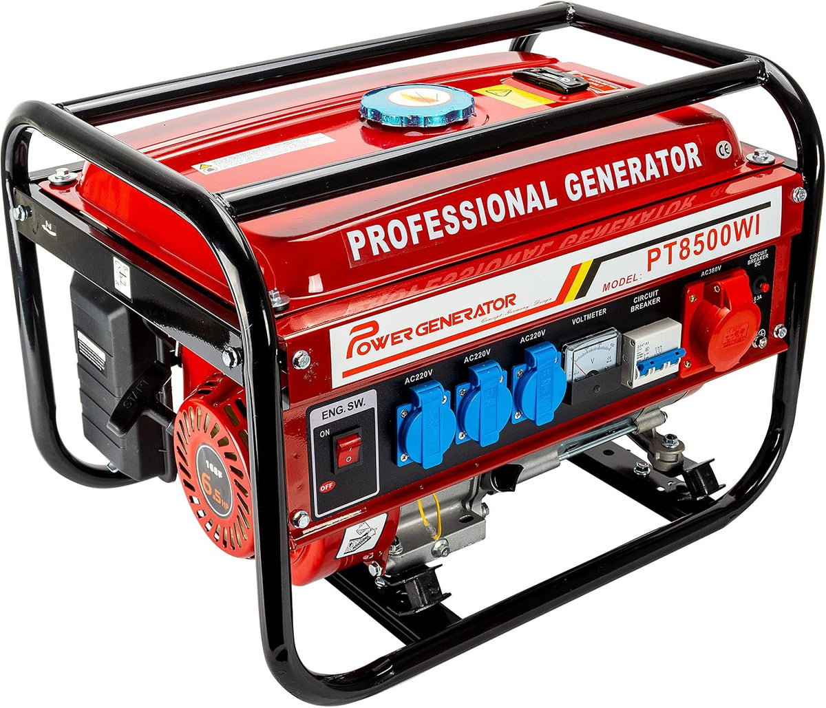 Gerador elétrico, Messermann, 230V, 400V, 12 V, 6,5 PS, metal, Vermelho / Preto / Azul, para trabalhos de manutenção