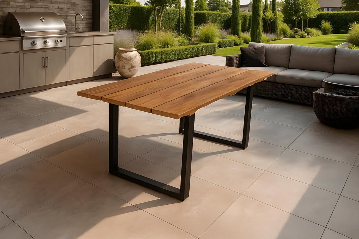 Mesa de jantar, SAM, Gartentisch, 90 cm, 180 × 90 cm, com portas, madeira, metal, Castanho / Preto, para uso diário