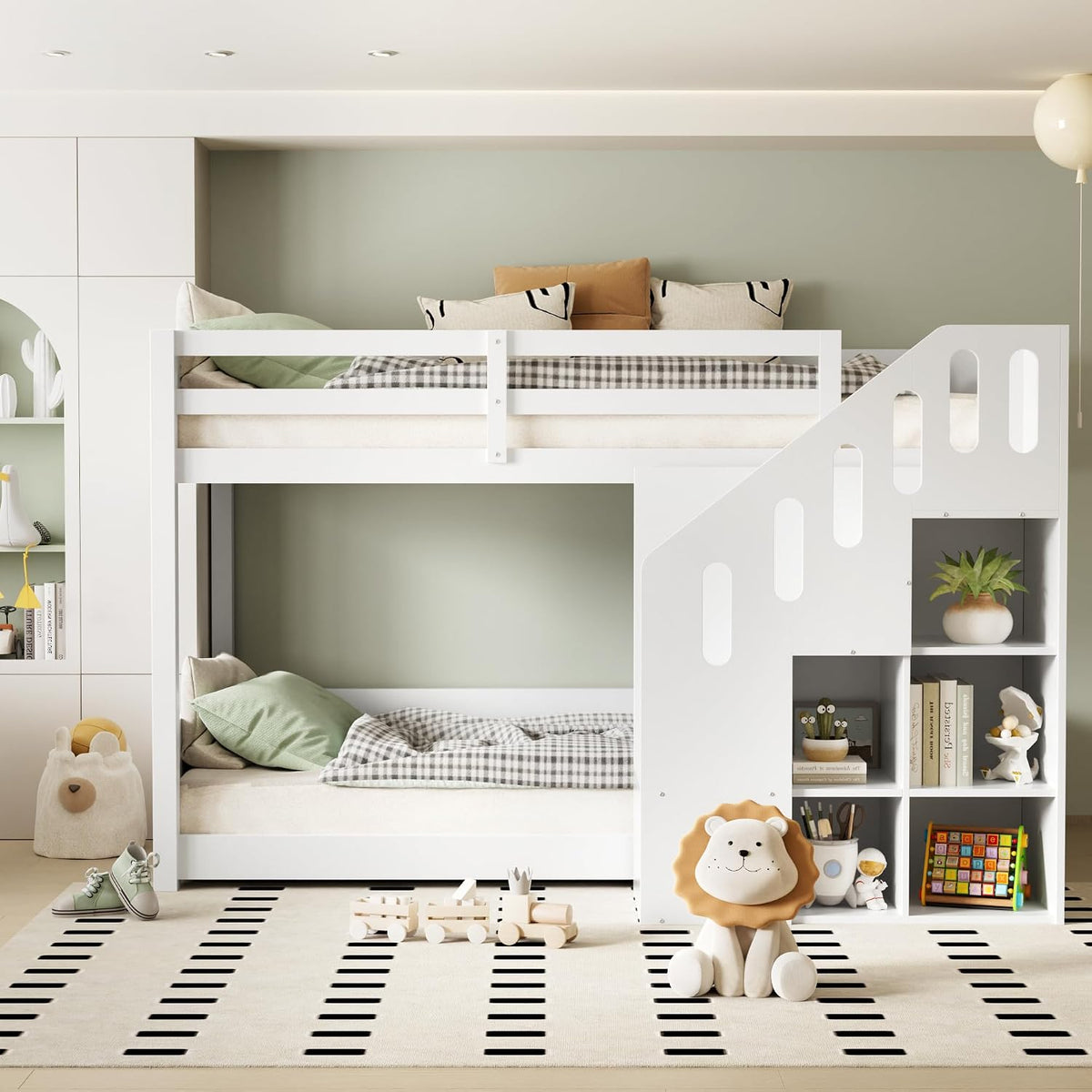 Cama, Dolamaní, Etagenbett, 90 × 200 cm, com prateleiras, madeira, Branco, para o quarto