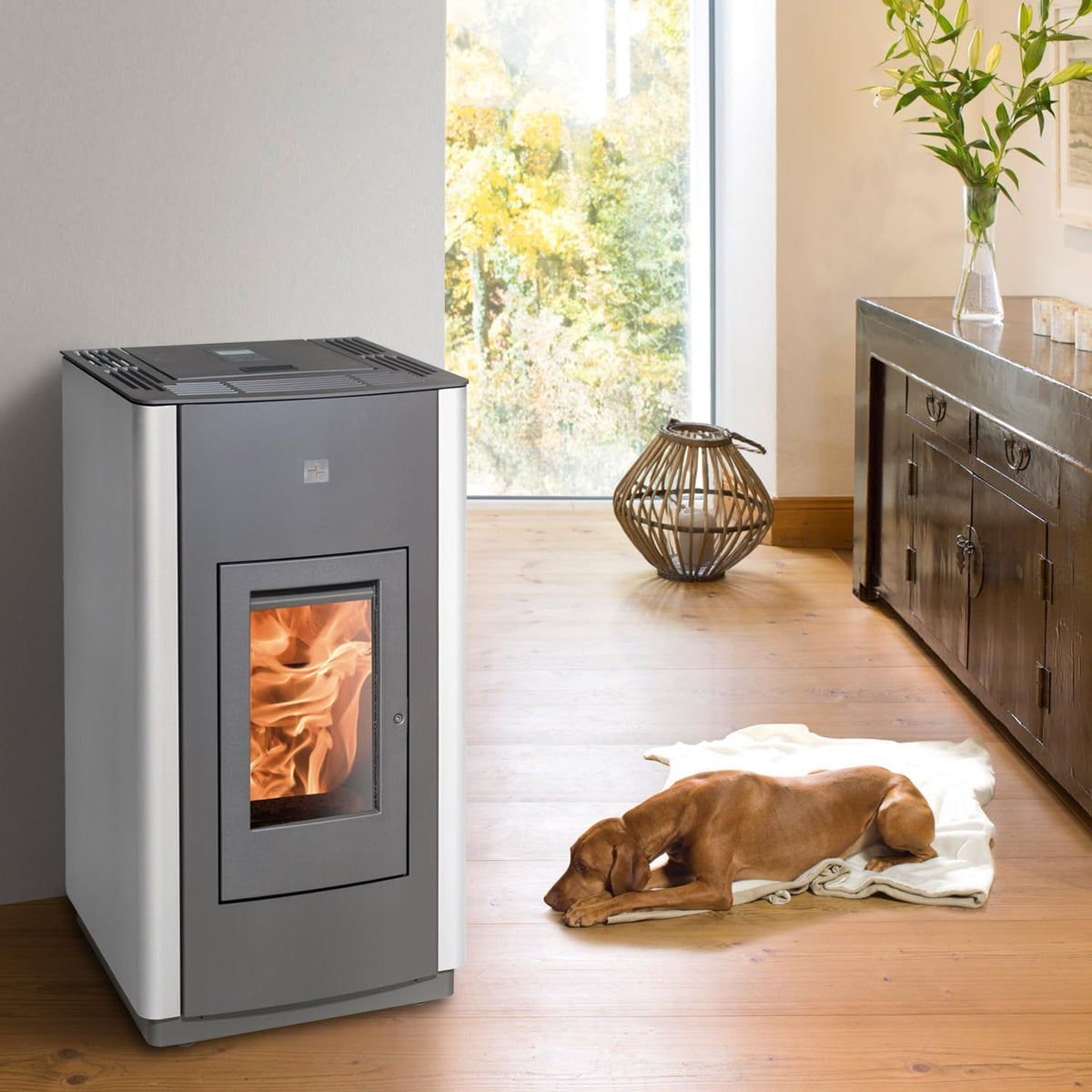 Salamandra, HAAS+SOHN, HSP, 8 kW, 5,6 g, 8,3 kW, 17 kg, 985 × 545 × 510 mm, Antracite / Branco, para uso diário