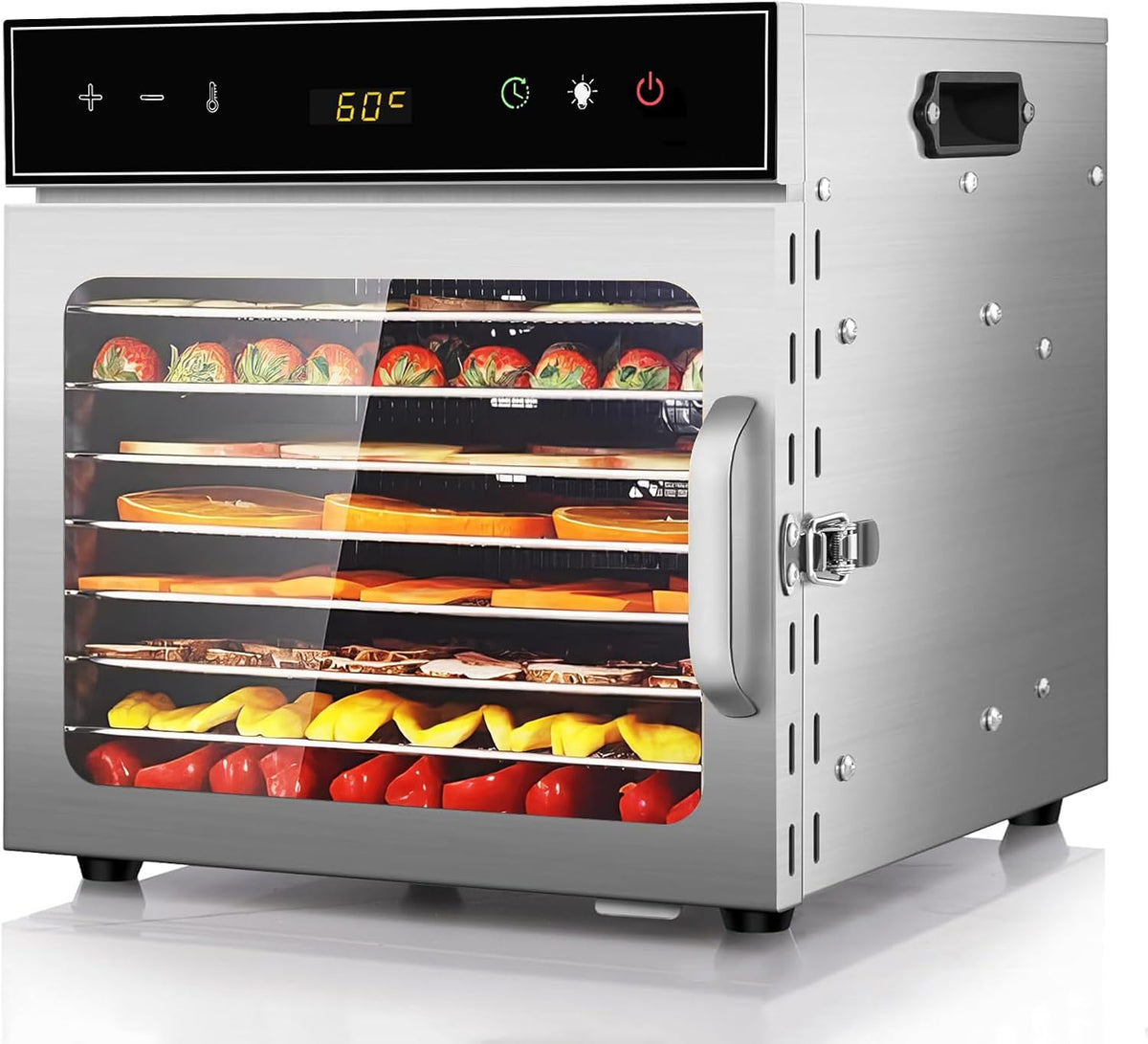 Desidratador de alimentos, oiyocemo, 500W, com temporizador, aço inoxidável, aço, Prateado / Preto, para uso diário