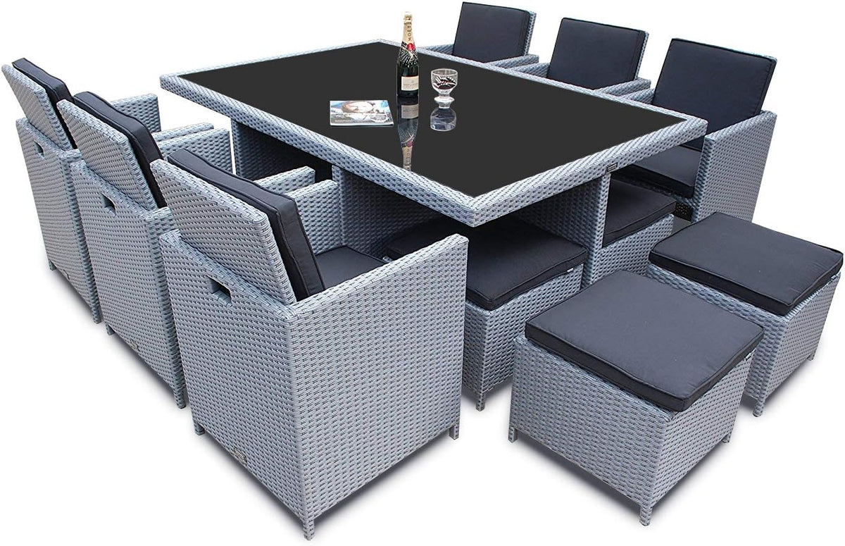 Conjunto de mobiliário de jardim, Ragnarök-Möbeldesign, Heimdall, 90cm, 125cm, 195 × 125cm, dobrável, aço, alumínio, Cinzento / Preto