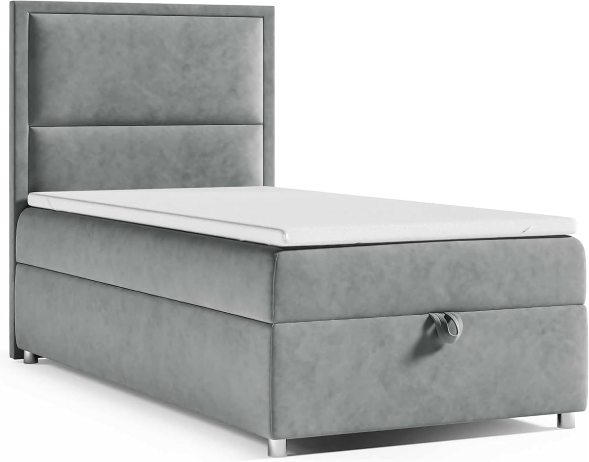 Cama box spring, Best For Home, 18 cm, 7 cm, 100 × 200 cm, com gavetas, com portas, com colchão, tecido, Cinzento / Branco, para o quarto