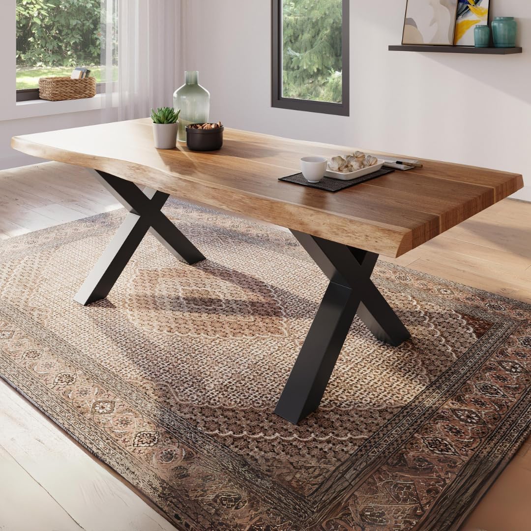 Mesa de jantar, trelevo, 200 × 100 cm, com portas, madeira, Natural / Preto, para uso diário
