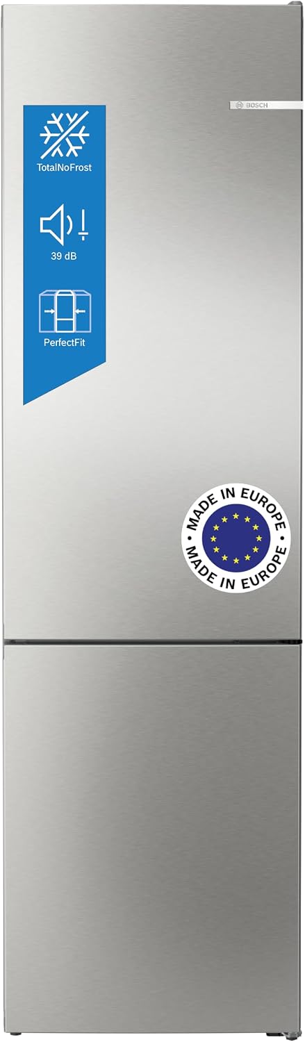 Bosch, Frigorífico combinado, KGN39VIEB, 60 cm, 368 L, 89 L, 66 cm, 279 L, 203 × 60 × 66 cm, com gavetas, Prateado, para uso diário