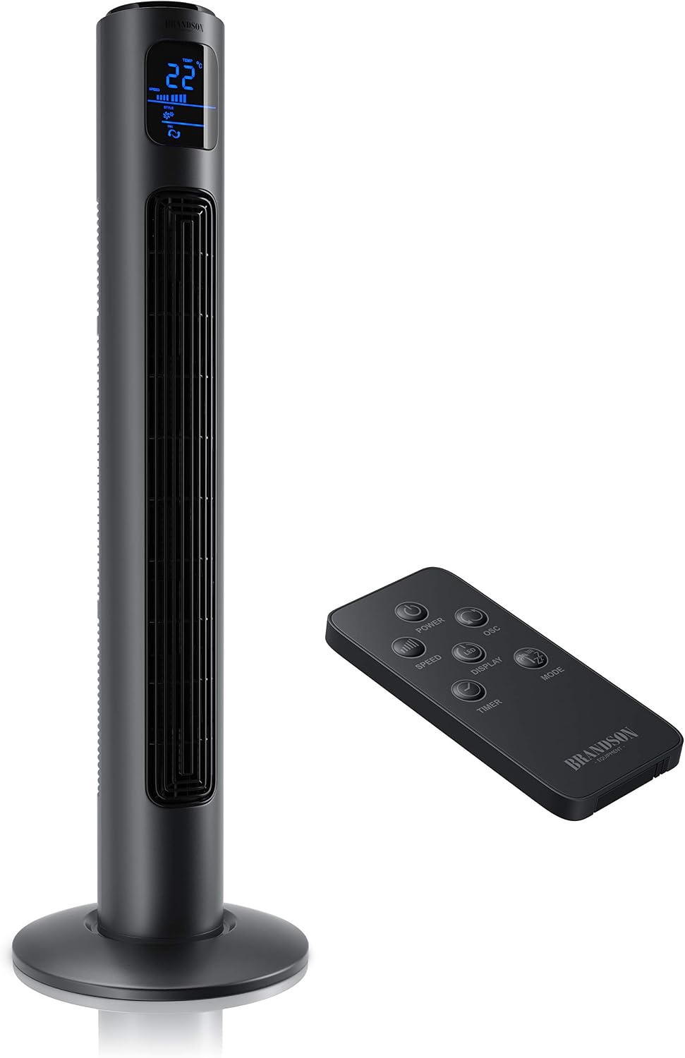 Ventoinha de torre, Brandson, 96 cm, 4 L, 45 W, 38 dB, 48 dB, com comando à distância, com temporizador, Cinzento, para uso diário