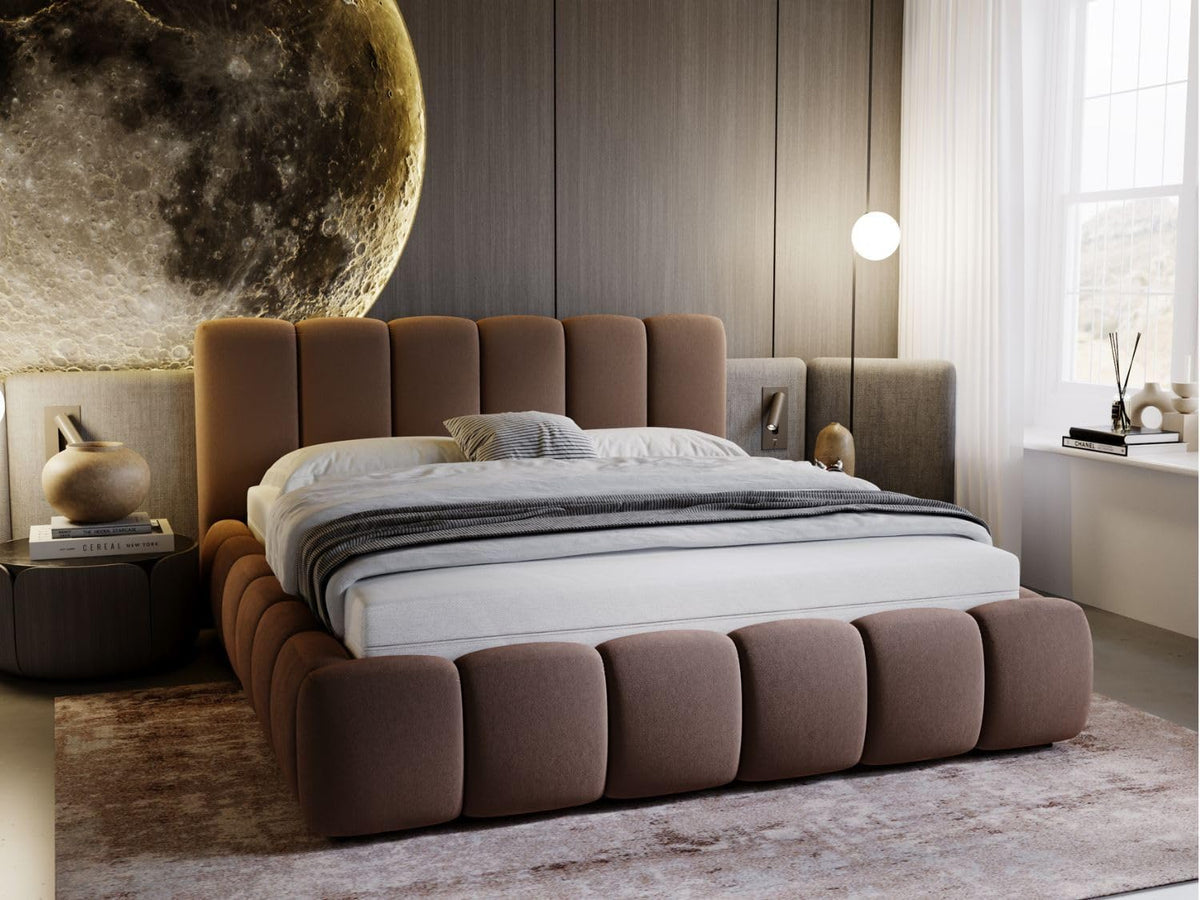 Cama, GRAINGOLD, Cloud, 200 × 200 cm, sem colchão, madeira, veludo, Castanho, para o quarto