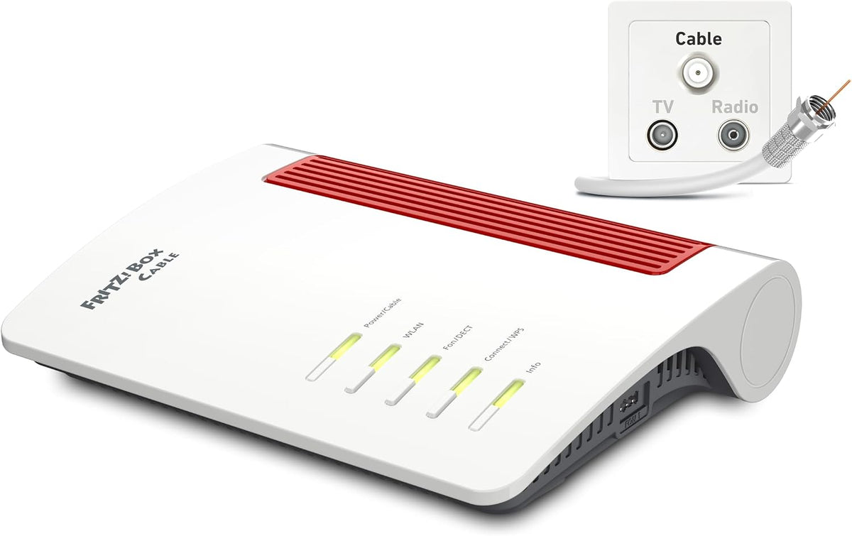 Router, FRITZ!, DOCSIS-3.1, com controlo por aplicação, Branco / Vermelho, para uso diário