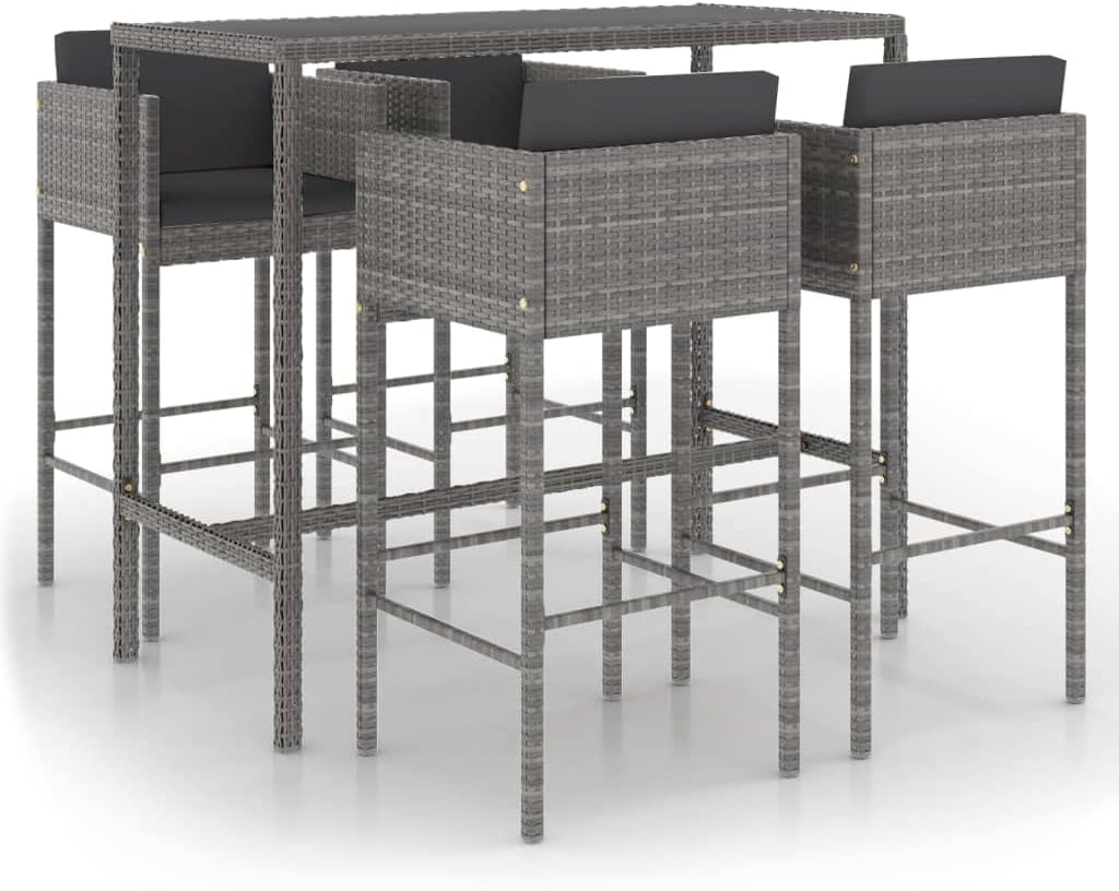 Mesa de bar, vidaXL, Gartenbar, resistente à água, aço, ratã, Cinzento / Preto, para uso diário