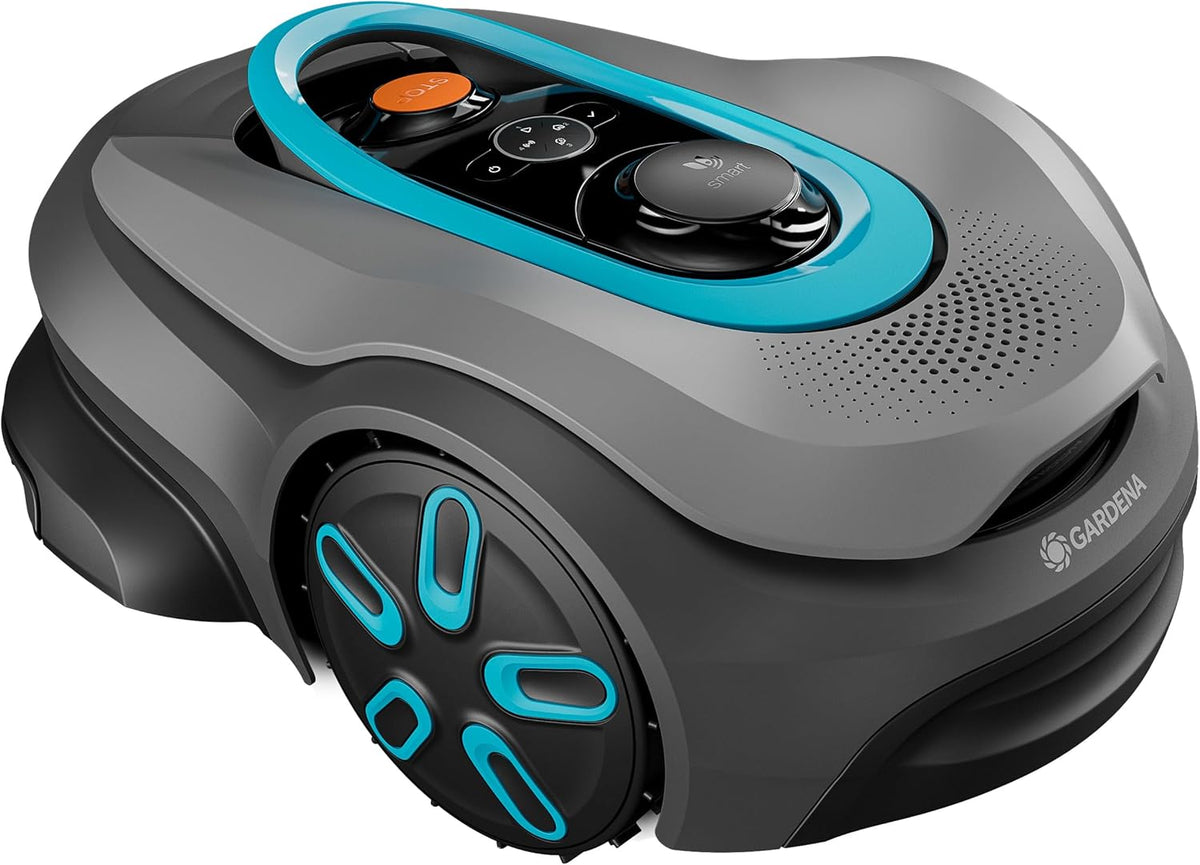 Robô corta-relva, Gardena, smart, com controlo por aplicação, Cinzento / Preto / Azul, para utilização no exterior