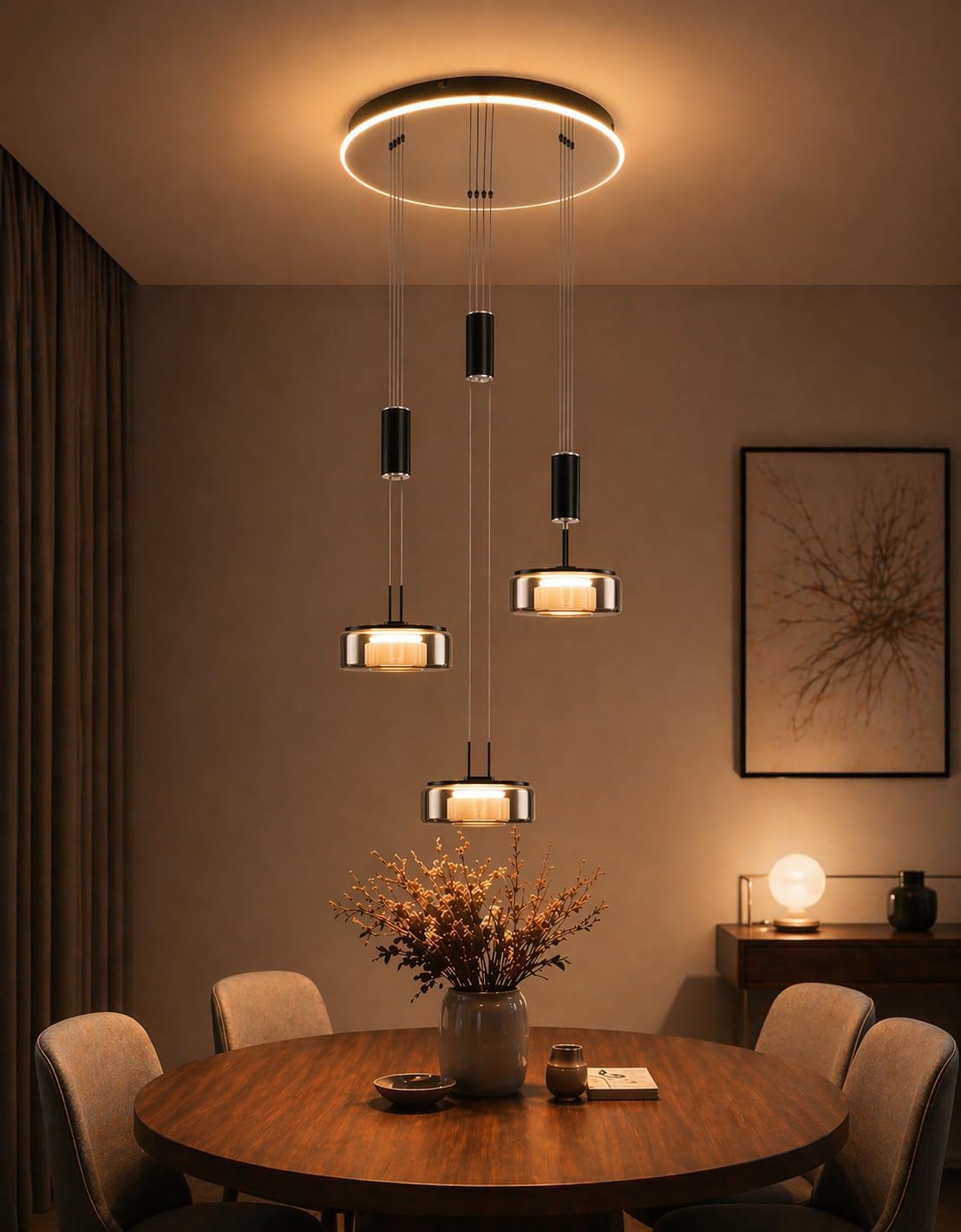 Mesa de jantar, PIOUTNF, altura regulável, regulável, com comando à distância, vidro, Preto / Dourado, para uso diário