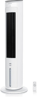 Ventoinha de torre, Brandson, 5L, 3 níveis, com comando à distância, com temporizador, com bateria, Branco / Preto, para uso diário
