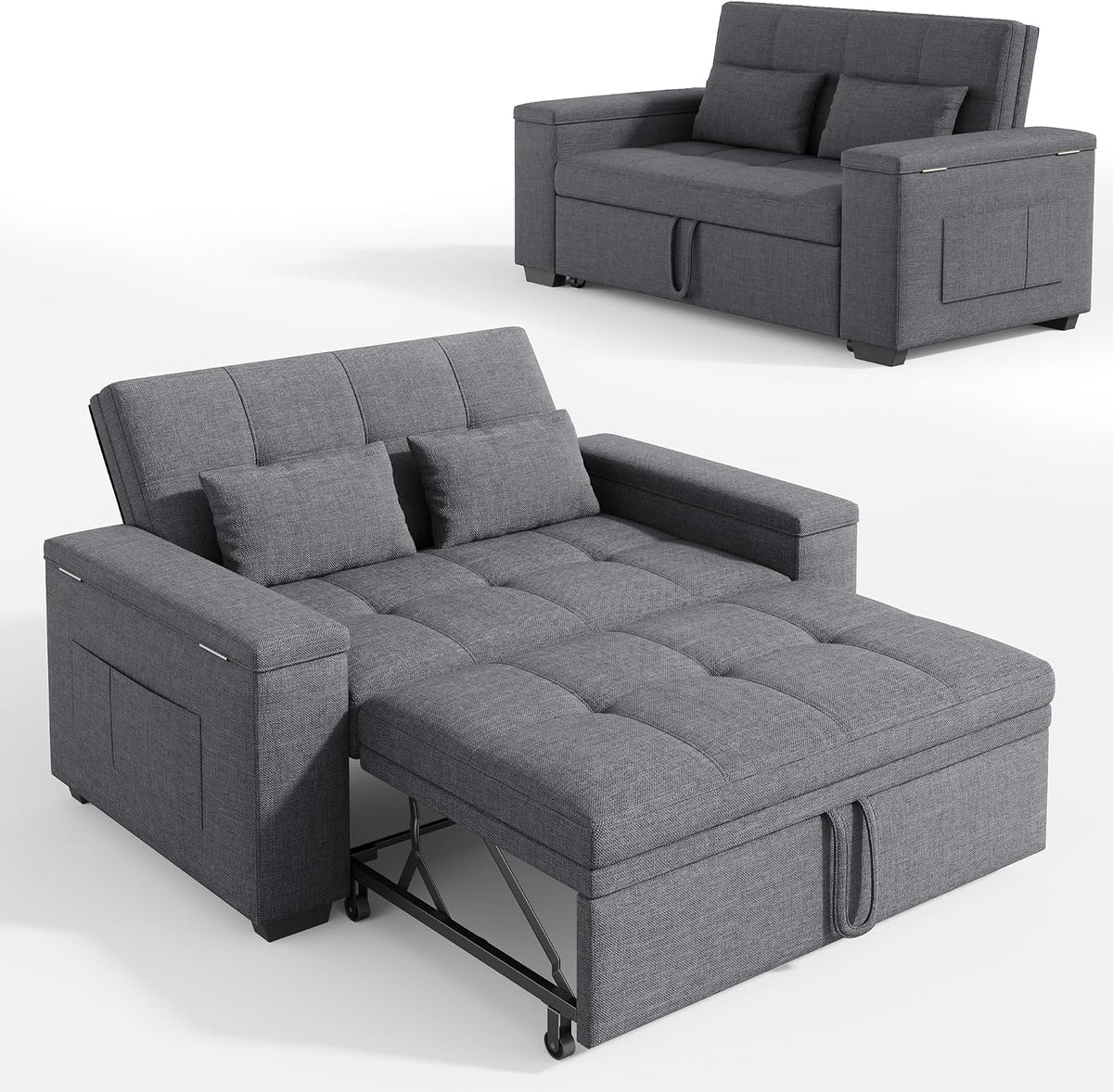Sofá, Xbro, 3-in-1, dobrável, regulável, com comando à distância, tecido, DunkelCinzento, para a sala