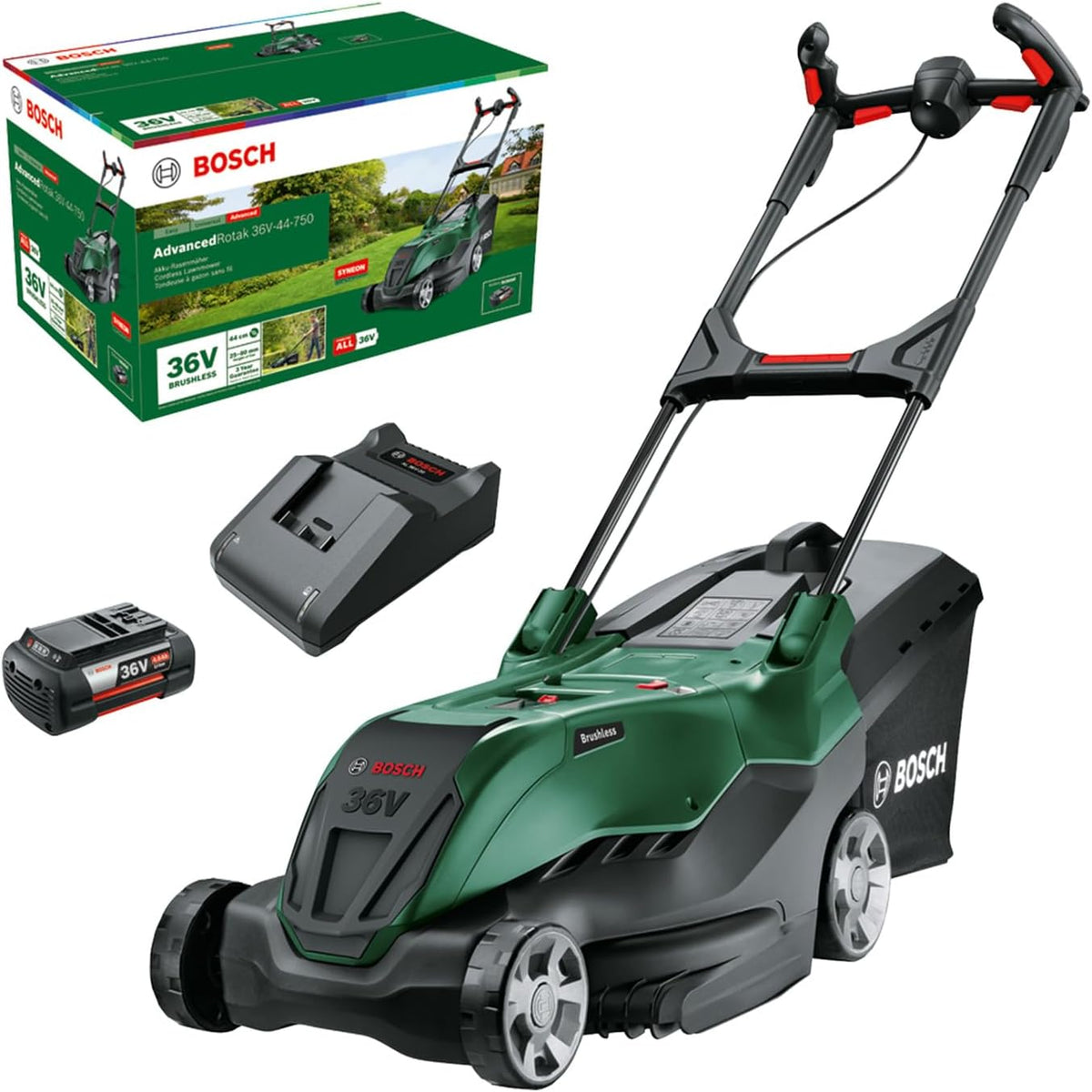 Bosch, Corta-relva, leistungsstarker, 36V, 44 cm, 4.0 Ah, aço, tecido, Verde / Preto, para utilização no exterior