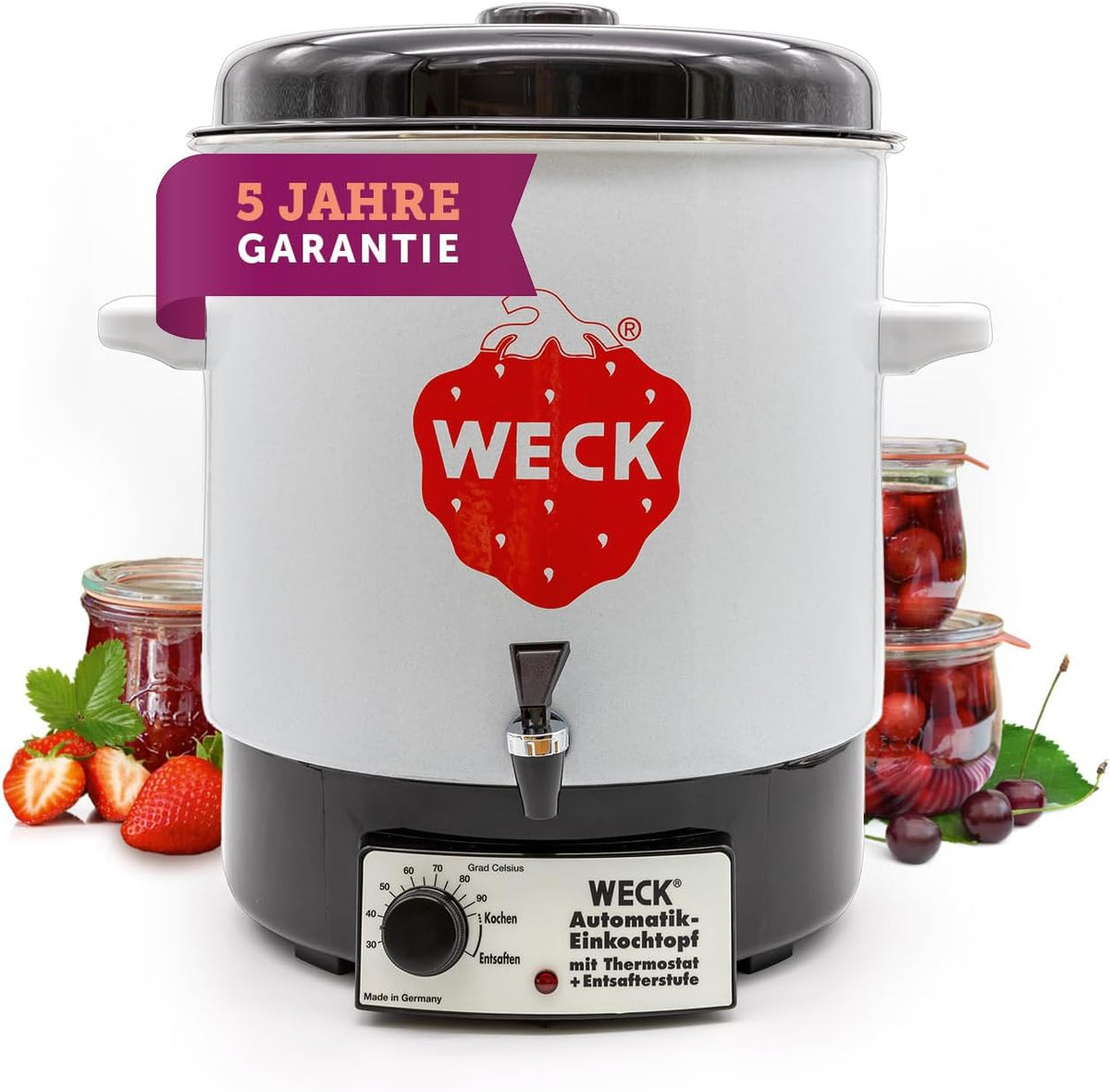 Panela elétrica de conservação, Weck, Einkochautomat, 29L, 230 V, 2000 W, 35 cm, 14A, plástico, Branco / Preto, para a cozinha
