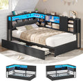 Cama, KIMENICH, Polsterbett, altura regulável, regulável, com iluminação LED, metal, Preto / Azul, para o quarto