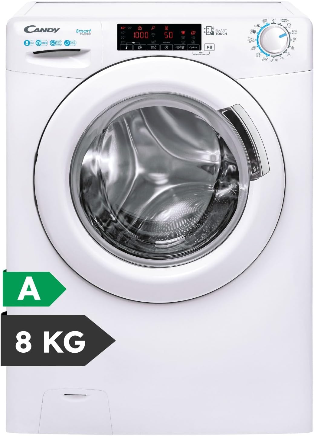 Máquina de lavar roupa, CANDY, 148TXME-S, 8 KG, 1400 RPM, 77 DB, Branco, para uso diário