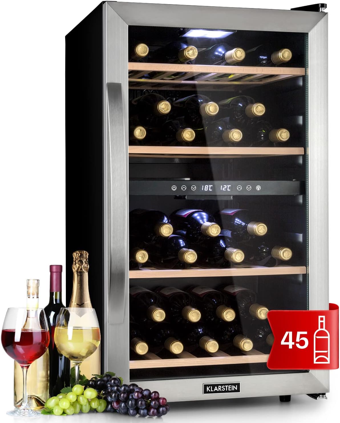 Klarstein, Frigorífico para bebidas, Weink, altura regulável, regulável, aço inoxidável, aço, Prateado / Preto, para uso diário